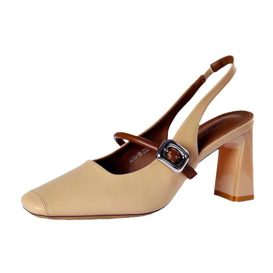 Damen Slingback-Pumps mit elegantem Blockabsatz und dekorativem Riemen EB
