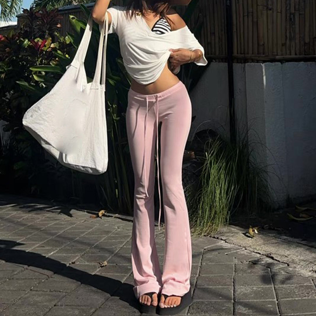 Damen nan ausgestellte Loungehose mit Bindekordel, hohem Komfortbund und weichem Jerseyfall EB
