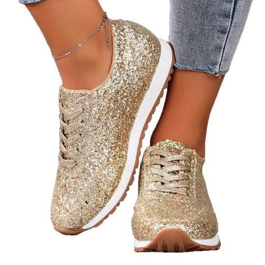 Damen  glitzernde Retro-Laufsneaker mit gepolstertem Memory-Fußbett und rutschfester Profilsohle EB