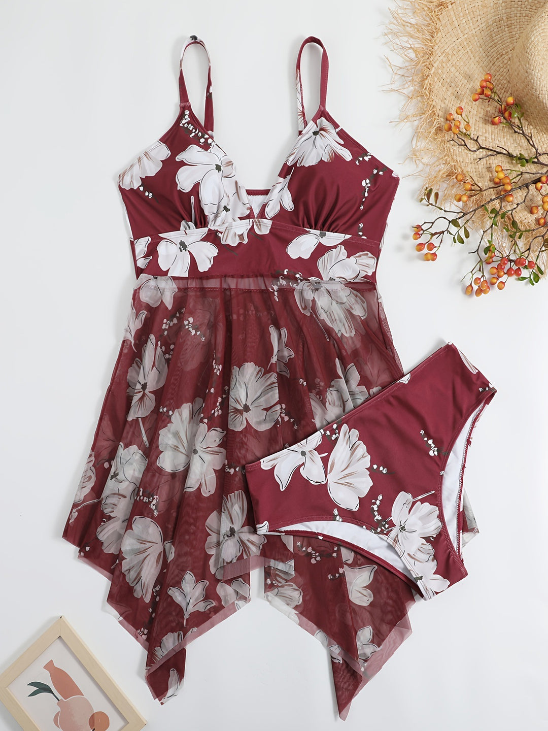 Damen Strandkleid mit floralem Überwurf EB