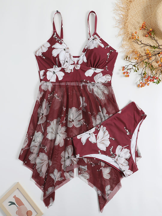 Damen Strandkleid mit floralem Überwurf EB