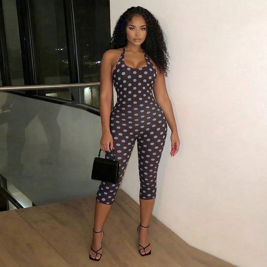 Damen Sportanzug mit Polka-Dots und tiefem V-Ausschnitt EB