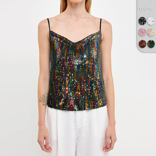 Damen Glitzerndes Spaghettiträgershirt mit V-Ausschnitt EB