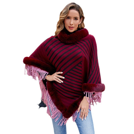 Damen modischer Poncho mit elegante Fransenverzierung EB