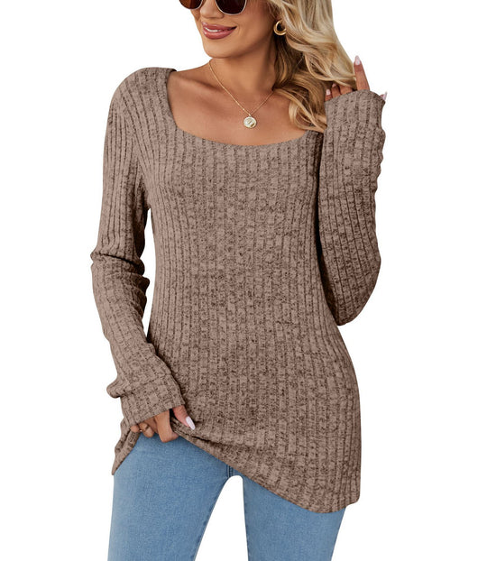 Damen lässiger Strickpullover mit weitem Schnitt und modernem Rippenmuster EB