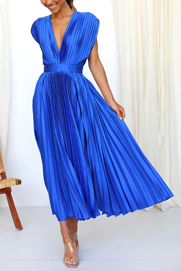 Damen Maxikleid mit Faltenwurf und tiefem V-Ausschnitt EB