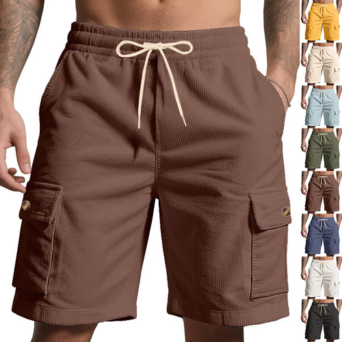 Herren nan Cord-Cargo-Shorts mit elastischem Tunnelzugbund, aufgesetzten Cargotaschen und weichem Baumwollmix EB