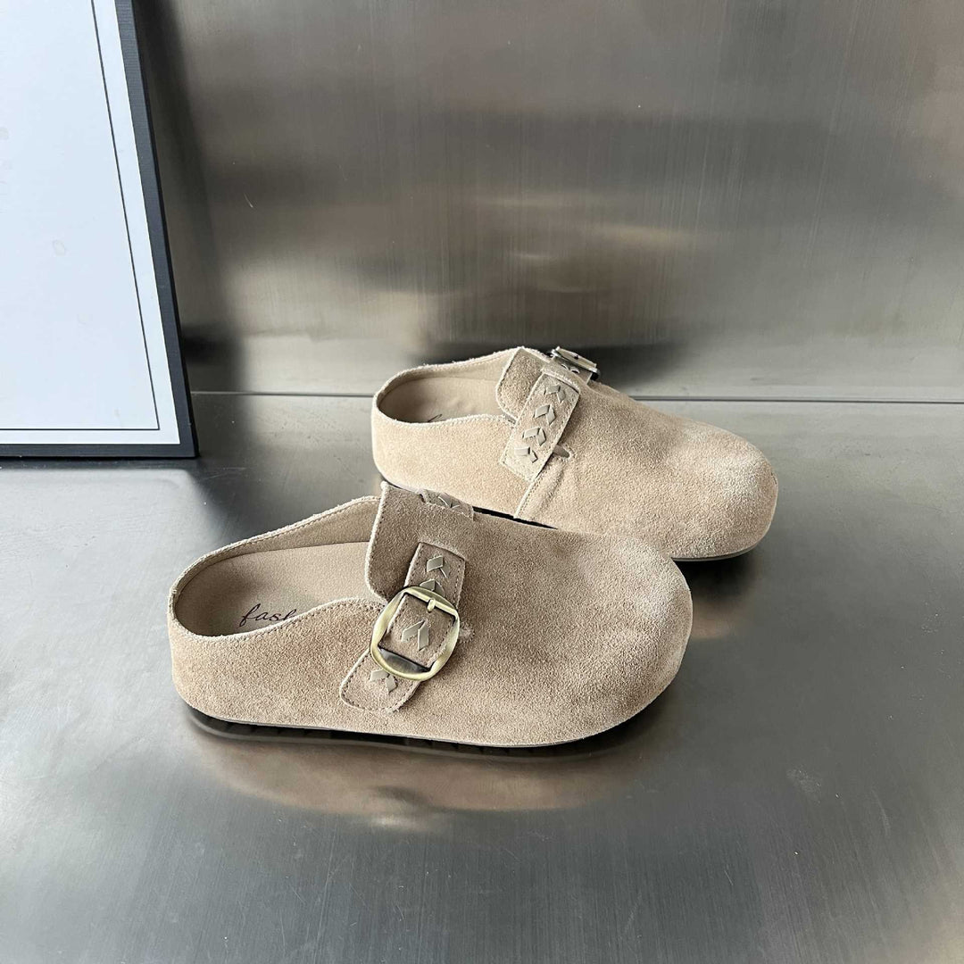 Damen Clogs aus hochwertigem Wildleder mit praktischer Schnallenverzierung EB