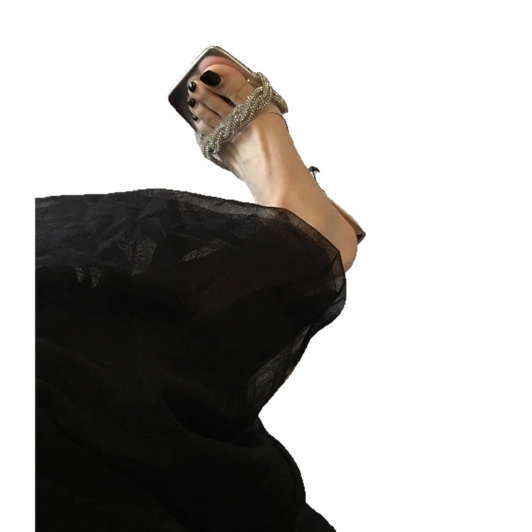 Damen glamouröse High Heel Mules mit funkelnden Strassverzierungen EB