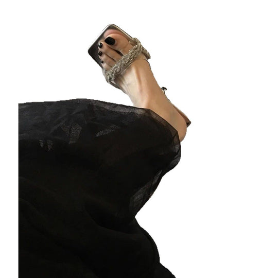 Damen glamouröse High Heel Mules mit funkelnden Strassverzierungen EB