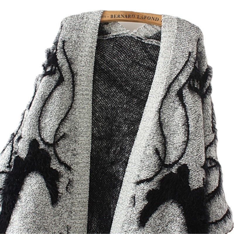 Damen Langarm Strickmantel mit kunstvollem Druck EB