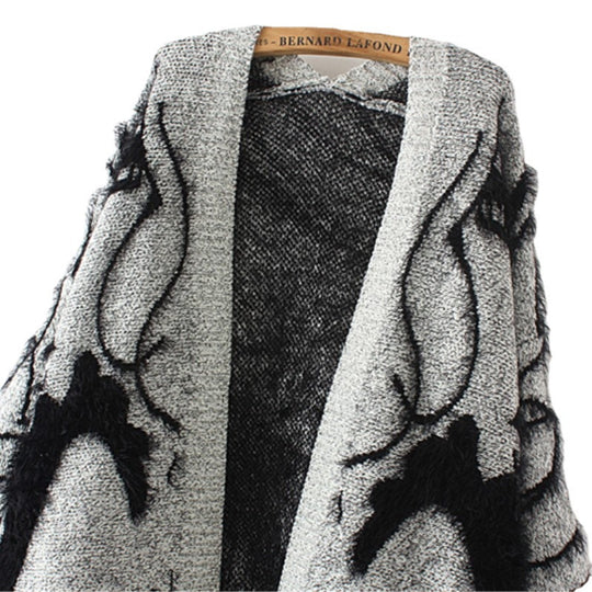 Damen Langarm Strickmantel mit kunstvollem Druck EB