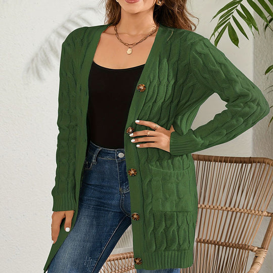 Damen Strickjacke mit dekorativem Zopfmuster und praktischen Taschen EB