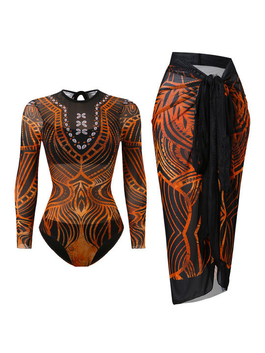 Damen Badeanzug mit elegantem transparentem Wickelrock EB