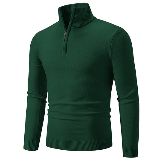 Herren nan Feinstrick-Halbzip-Pullover mit Rippen-Stehkragen und schmaler Passform EB
