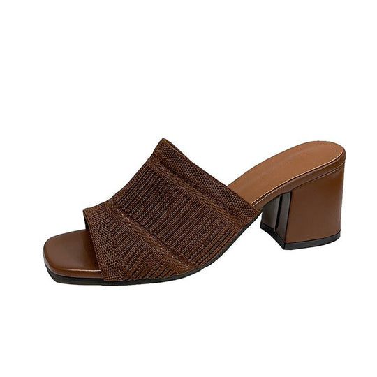 Damen elegante Mules mit strukturiertem Obermaterial und Blockabsatz EB
