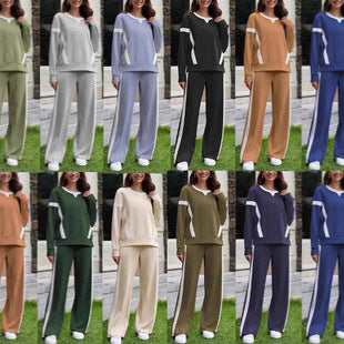 Damen nan sportives Lounge-Set mit weitem Sweatshirt, Palazzohose und seitlichen Kontraststreifen EB