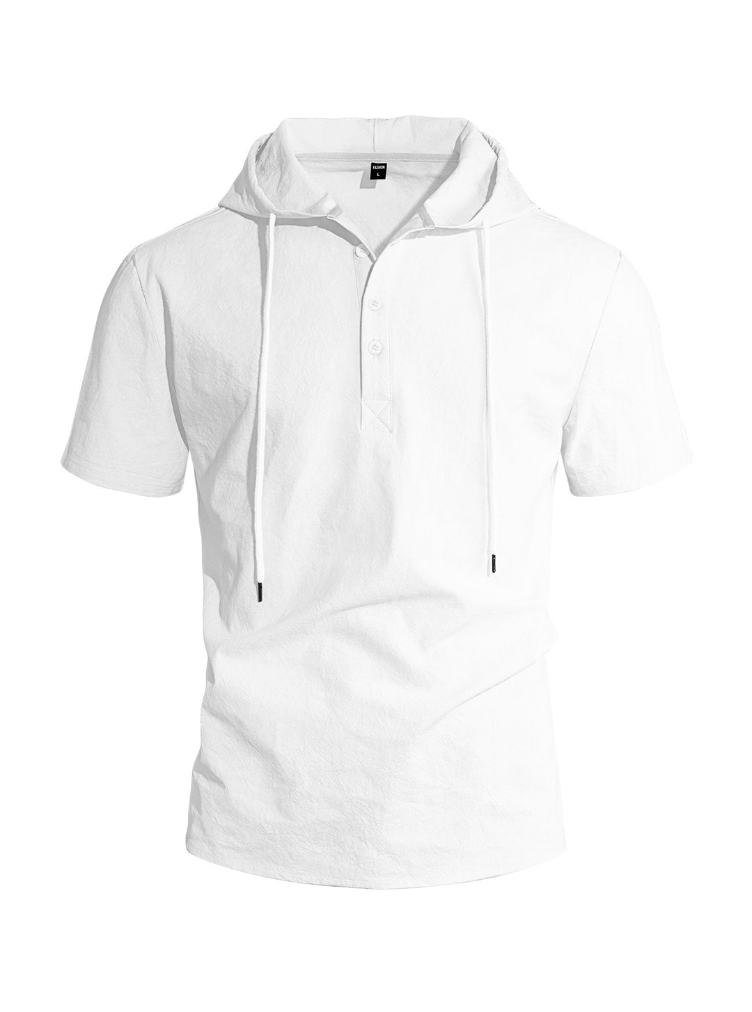 Herren nan kurzärmeliges Kapuzen-Henley aus Slub-Baumwolle mit verdeckter Knopfleiste und Kordelzug EB
