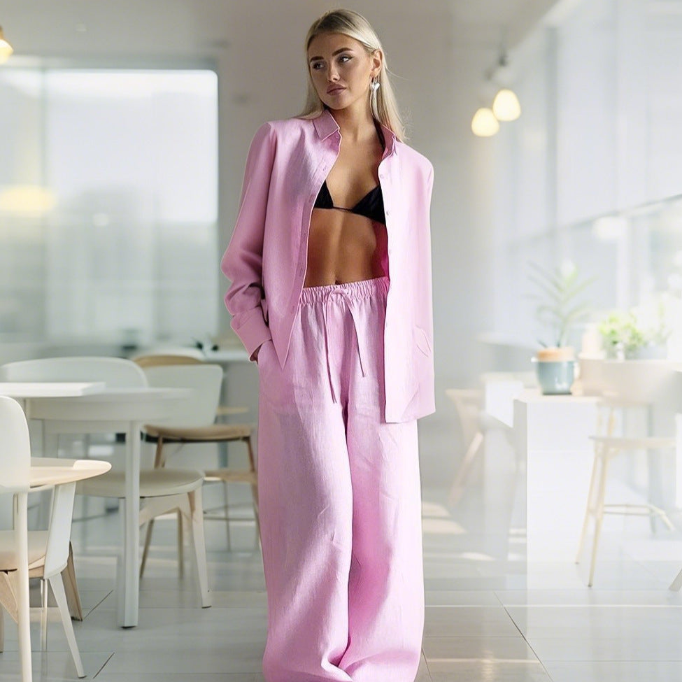 Damen Bequemer Leinen-Loungewear-Anzug EB