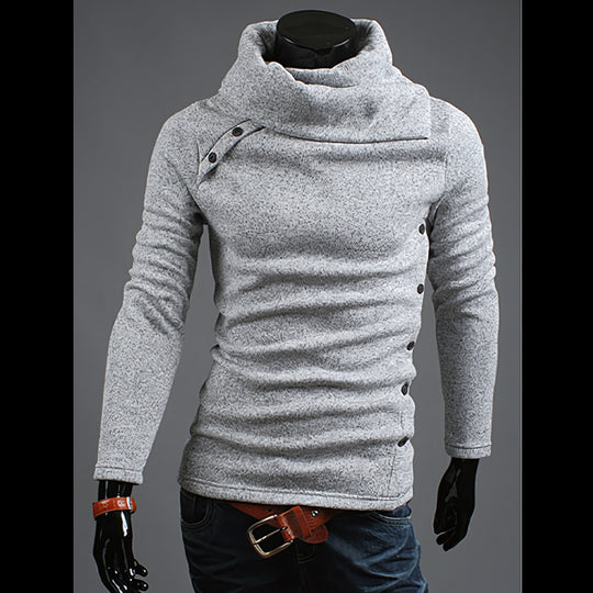 Herren nan Strickpullover mit großem Schalkragen, asymmetrischer Knopfleiste und schmaler Silhouette EB