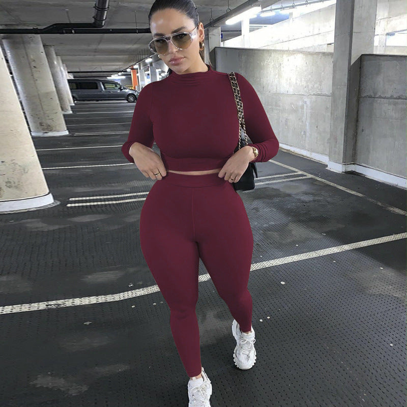 Damen Sportliches Crop-Top und Leggings-Set aus elastischem Material EB