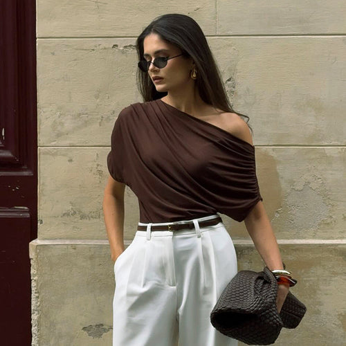 Damen asymmetrisches Wickeloberteil mit raffinierten Drapierungen EB