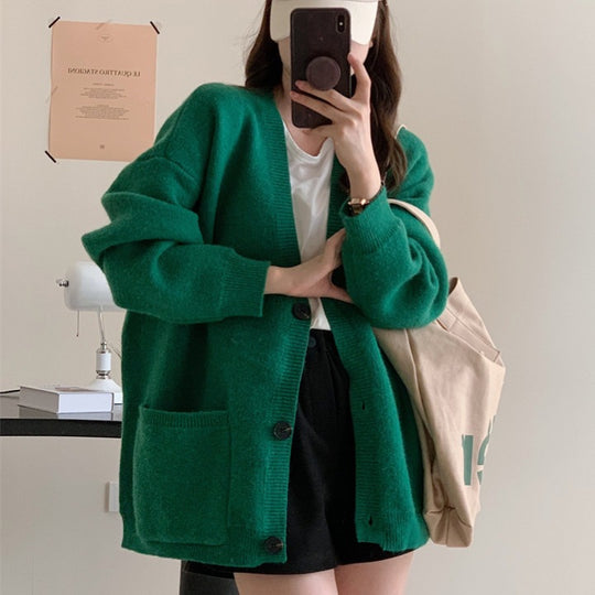 Damen Gemütliche Strickjacke mit weiten Ärmeln und praktischen Taschen EB