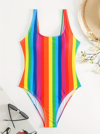 Damen Einteiliger sportlicher Badeanzug mit modischem Tie-Dye-Design EB