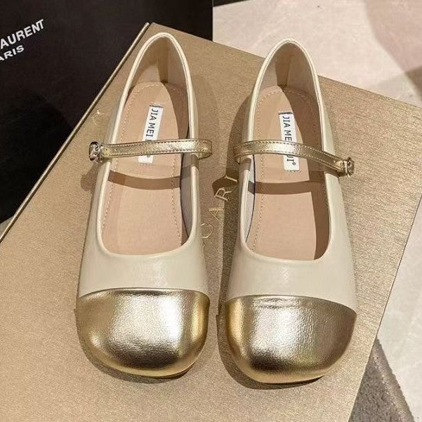 Damen Ballerinas mit elegantem Riemen und glänzender Zehenkappe EB