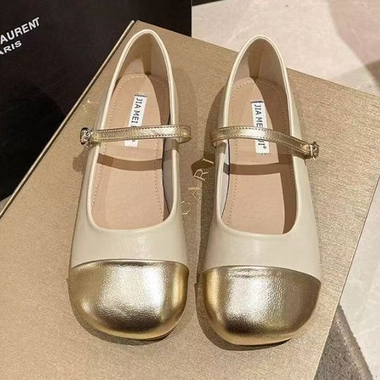 Damen Ballerinas mit elegantem Riemen und glänzender Zehenkappe EB