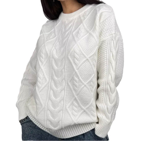 Damen Oversized Strickpullover mit Zopfmuster EB