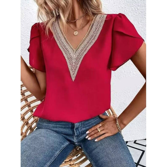 Damen Bluse mit eleganter Spitze und modernen Puffärmeln EB