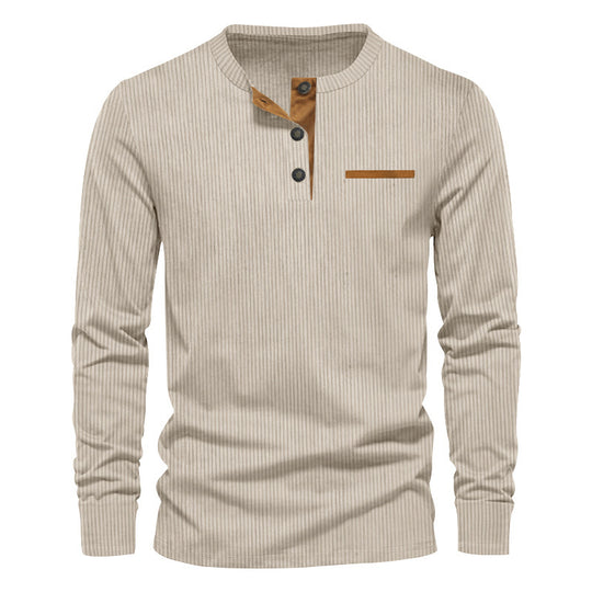 Herren Langarm-Henley-Shirt aus strukturiertem Rippenmaterial mit modernem Knopfdesign EB