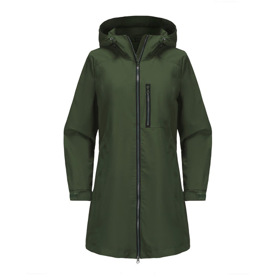 Damen modische Regenjacke mit Kapuze und praktischen Taschen EB