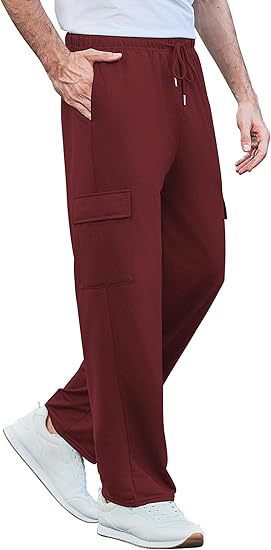 Herren nan komfortable Cargo-Loungehose mit elastischem Bund, Kordelzug, geradem Bein und aufgesetzten Klappentaschen EB