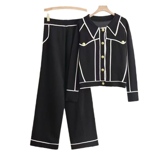 Damen stilvolles Freizeitanzug-Set mit kontrastierendem Knopfdesign EB