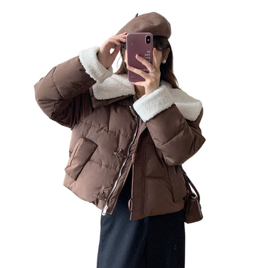 Damen Kuschelige Daunenjacke mit abnehmbarem Teddykragen EB