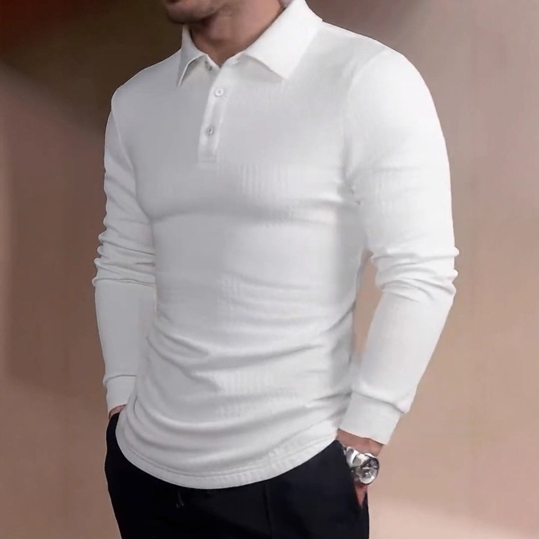 Herren nan tailliertes Waffelstrick-Poloshirt mit klassischem Polokragen EB