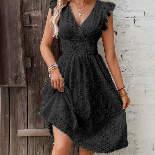 Damen Wickelkleid mit luftigen Rüschen und elastischem Bund EB