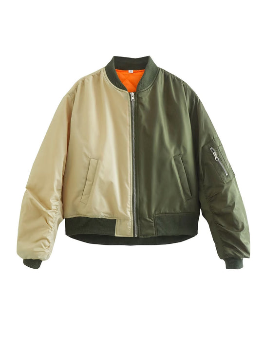 Damen modische Bomberjacke mit verspieltem Patchwork-Design und praktischen Reißverschlusstaschen EB