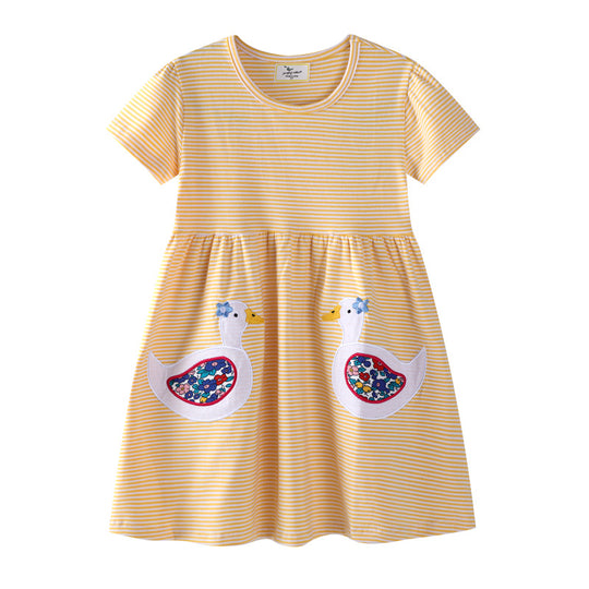 Mädchen Freizeitkleid mit liebevollen Entenapplikationen EB