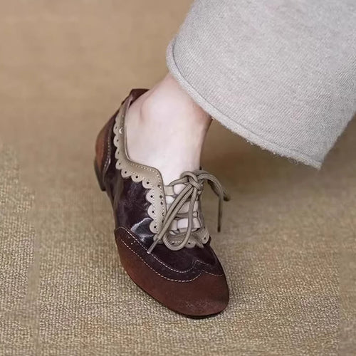 Damen elegante Schnürschuhe mit modischem Wellenmuster und feiner Ziernaht EB