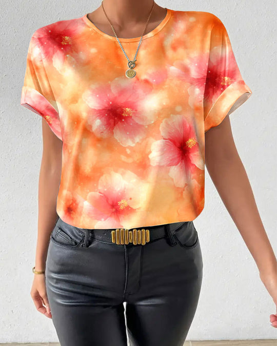 Damen Kurzarm T-Shirt mit floralem Design und komfortablem Schnitt Heidi-Mode