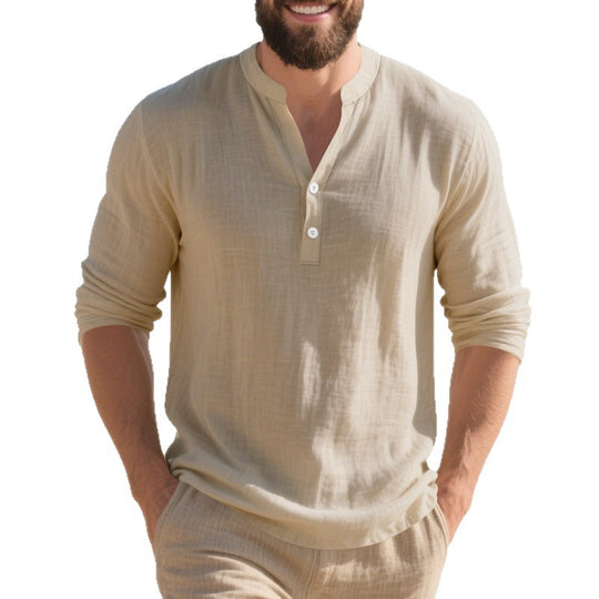 Herren Langarmshirt mit modischem Stehkragen und eleganten Knopfdetails EB
