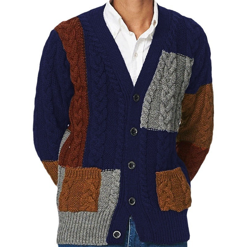 Herren Grobstrick Cardigan mit farbigen Akzenten und praktischen Taschen EB