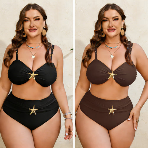 Damen High-Waist Bikini-Set mit eleganter Sternen-Applikation EB