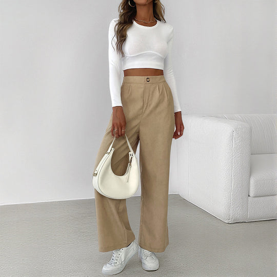 Damen stylische weite Hose mit hoher Taille und elegantem Schnitt EB