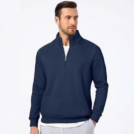 Herren nan halbzip Pullover aus schwerer Baumwollmischung mit hohem Stehkragen und gerippten Bündchen EB