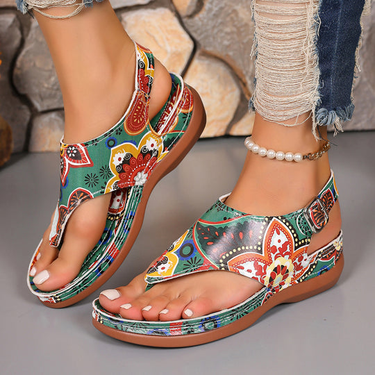 Damen Riemchen-Sandalen mit floralen Mustern und anatomischer Fußbettgestaltung EB