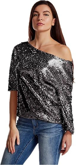 Damen Glitzernde Pailletten-Bluse EB